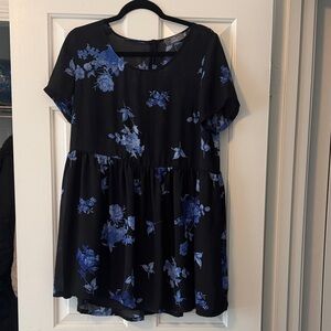 Floral Black and Blue Babydoll Dress